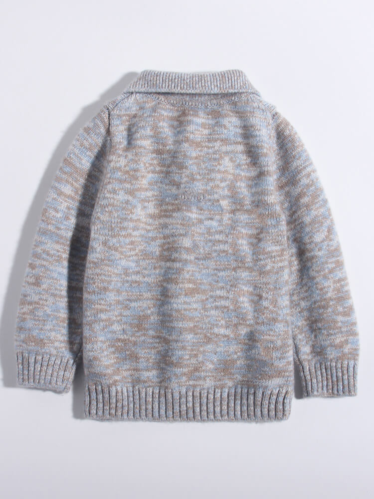 Kids Speckled Beige Blue Cable Knit Cashmere Sweater with Collar